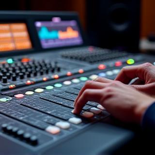 Sound engineer at mixing desk