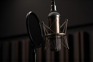 Microphone in vocal booth at Estúdio Harmonia