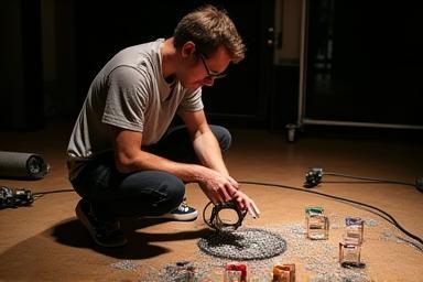 Foley artist creating sound effect