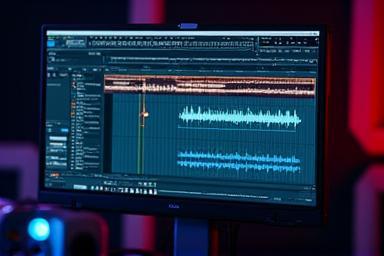 Sound waves on screen for sound design